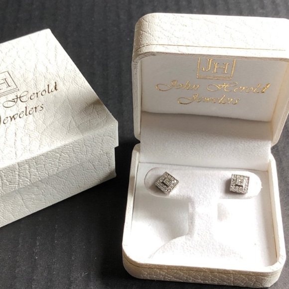 John Herold Jewelry - Square Diamond Earrings Art Deco John Herold Jewelry 14K White Gold